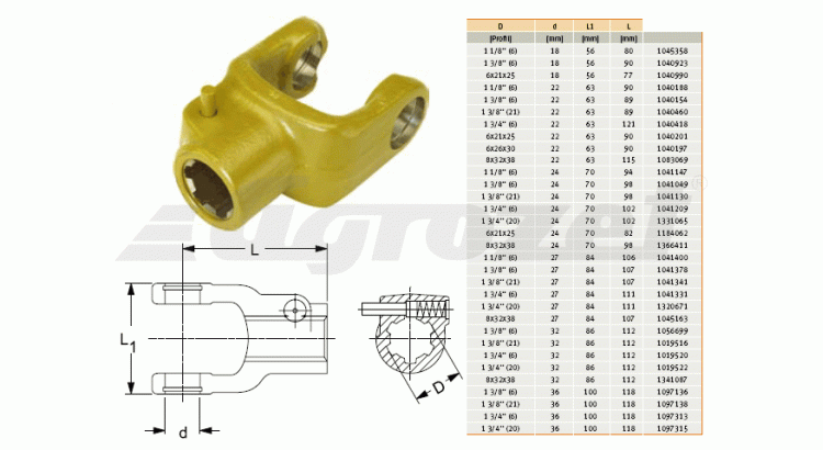 GKN Walterscheid 019516 / 1019516 / 35.10.02 Vidlice AG 2400, 1 3/8" Z=21