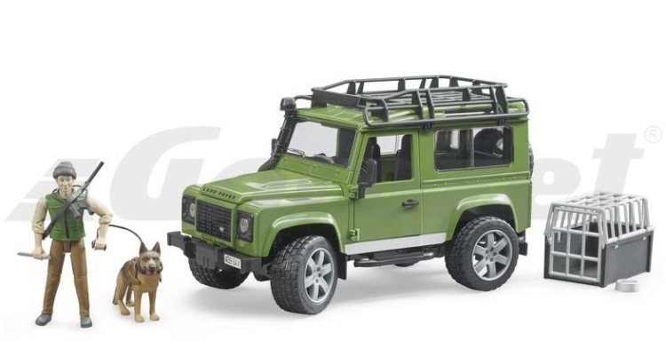 Land Rover Defender, figurka myslivce a Německého ovčáka Bruder 02587