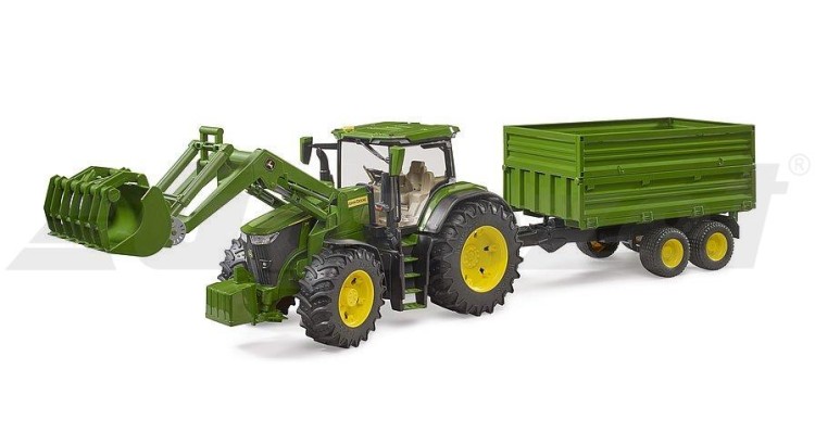 Traktor John Deere  7R 350 s čelním nakladačem a přívěsem Bruder 03155