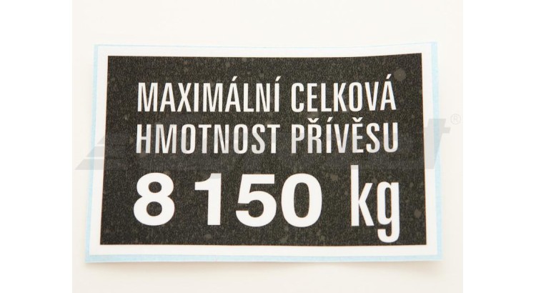 Štítek - hmotnost přívěsu 8150kg 59116684