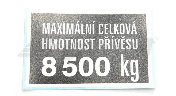 Štítek - hmotnost přívěsu 8500 kg 59116685