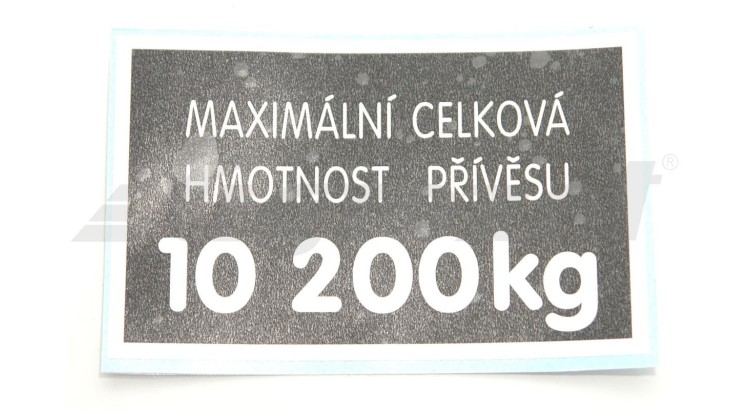 Štítek- hmotnost přívěsu 10200kg 59116683