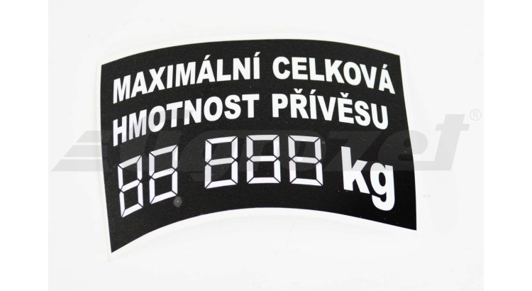 Štítek maximální povolená hmotnost dig. 130x85 mm