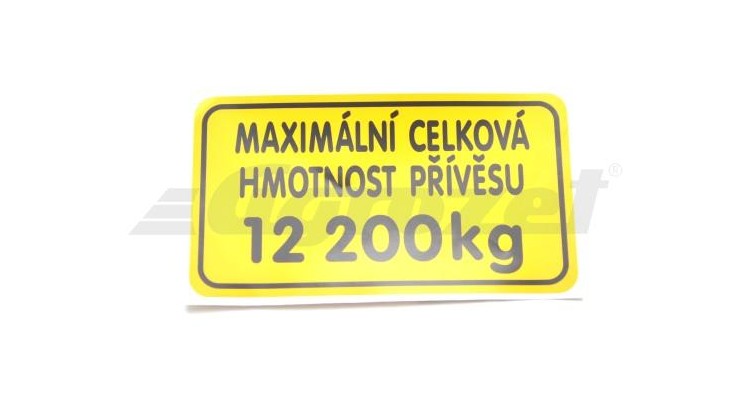 Štítek - hmotnost přívěsu 12200 kg 16802034