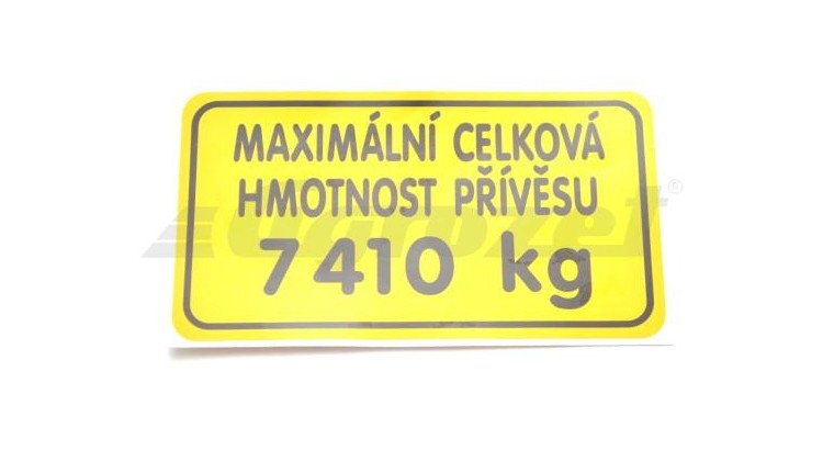 Štítek - hmotnost přívěsu 7410 kg 78802078