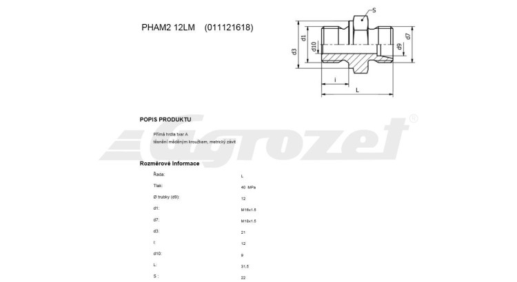 Hrdlo přímé metrický závit M16x1,5-M18x1,5 DIN 3901