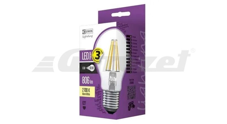 Emos Z74260 Žárovka LED Filament A60 6W E27 teplá bílá