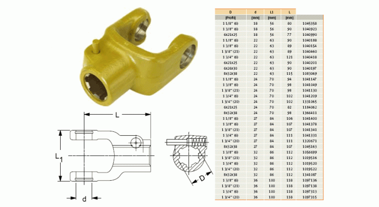 GKN Walterscheid 019516 / 1019516 / 35.10.02 Vidlice AG 2400, 1 3/8" Z=21