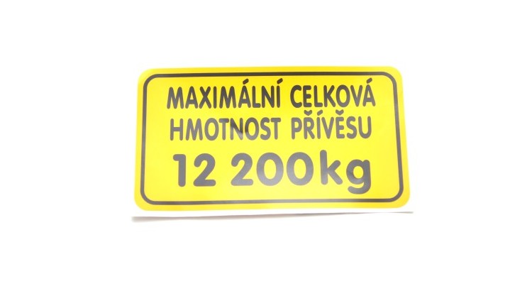 Štítek - hmotnost přívěsu 12200 kg 16802034