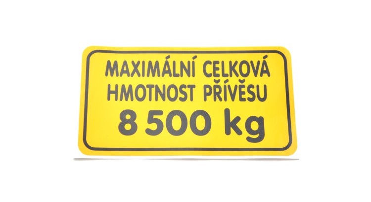 Nápis hmotnost přívěsu 8500 kg FRT-P 53802053