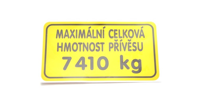 Štítek - hmotnost přívěsu 7410 kg 78802078