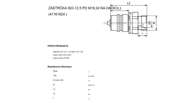 Rychlospojka zástrčka ISO 12,5 M18,24 na hadici d=32mm