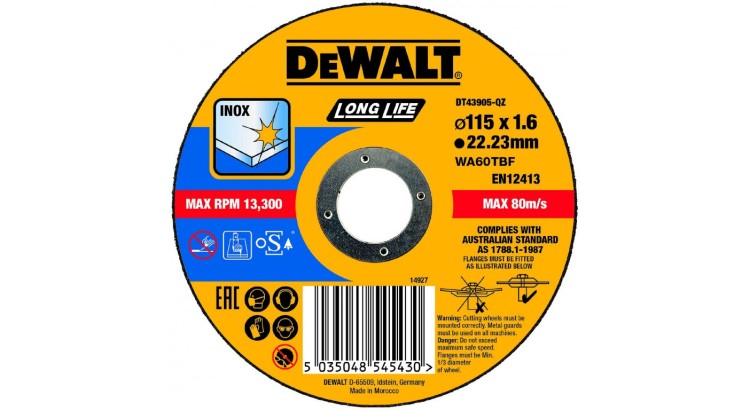 DEWALT DT43905 Řezný kotouč na nerezovou ocel 115X1,6X22,2