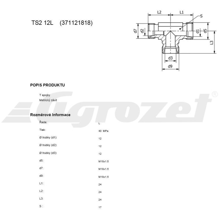 T spojka M 18 x 1,5