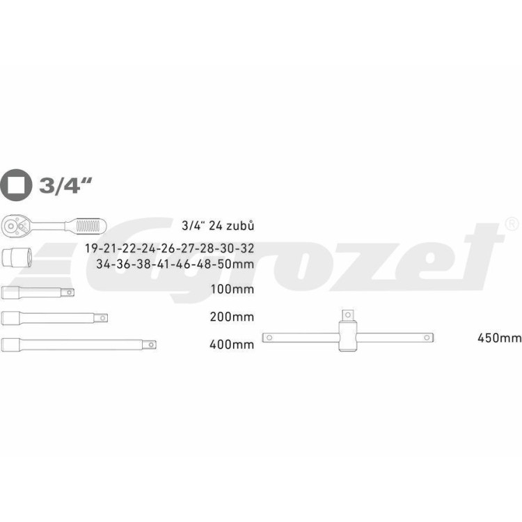 Extol Premium 8818350 Hlavice nástrčné, sada 22ks, 3/4"