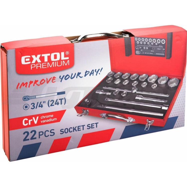 Extol Premium 8818350 Hlavice nástrčné, sada 22ks, 3/4"