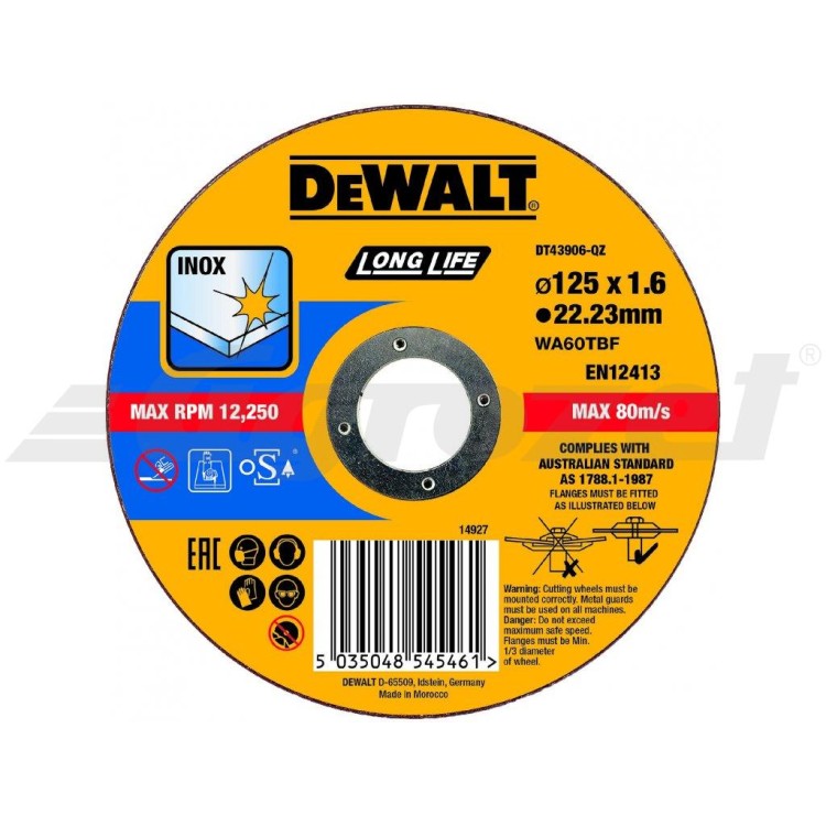 DEWALT DT43906 Řezný kotouč na nerezovou ocel 125X1,6X22,2