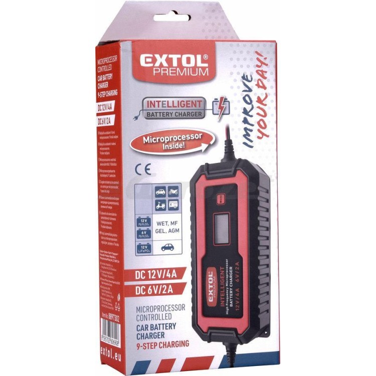 EXTOL 8897302 Autonabíječka 9stupňová, řízená mikroprocesorem, 12V/6V, 4A