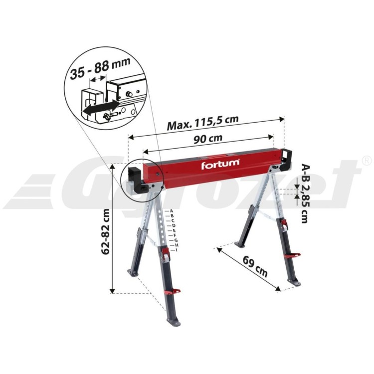 Fortum 4759999 Koza stavební skládací 1kus, nosnost 590kg, výška 61,5-82cm