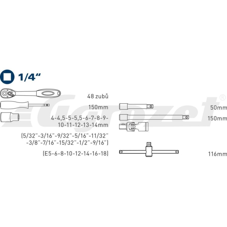 Fortum 4700031 Hlavice nástrčné MULTI-LOCK, sada 19ks, 1/4"