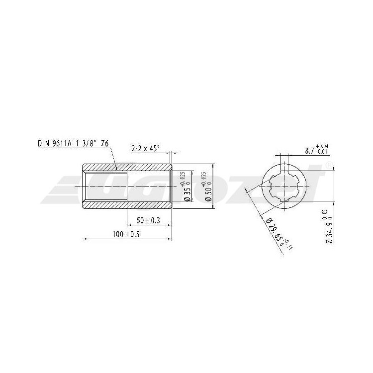 Trubka 1 3/8" Z=6, pr. 35 mm, 100 mm