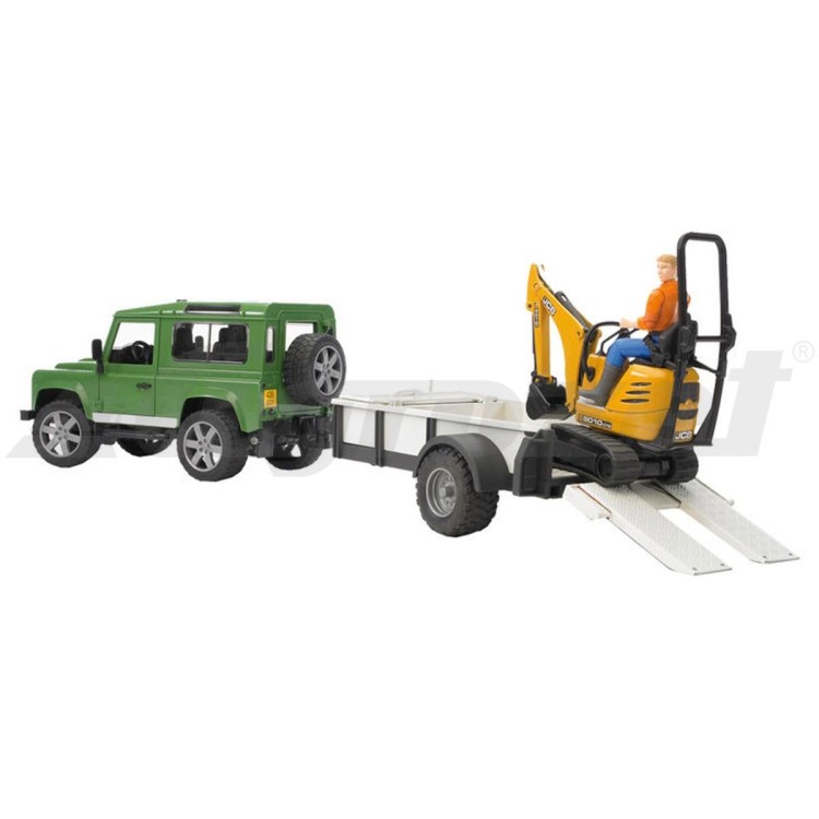 Land Rover s přepravníkem a mikrobagrem JCB Bruder 02593