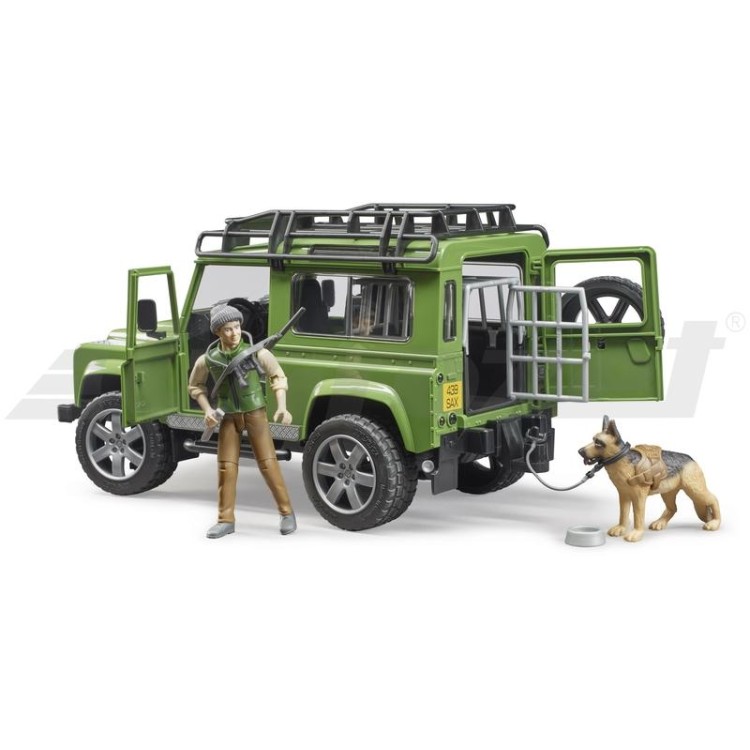 Land Rover Defender, figurka myslivce a Německého ovčáka Bruder 02587