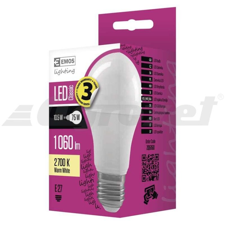 Žárovka Classic LED A60 10,5W E27 teplá bílá