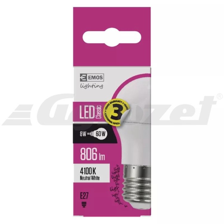 Emos ZQ1131 Žárovka Classic LED Mini Globe 8W E27 neutrální bílá