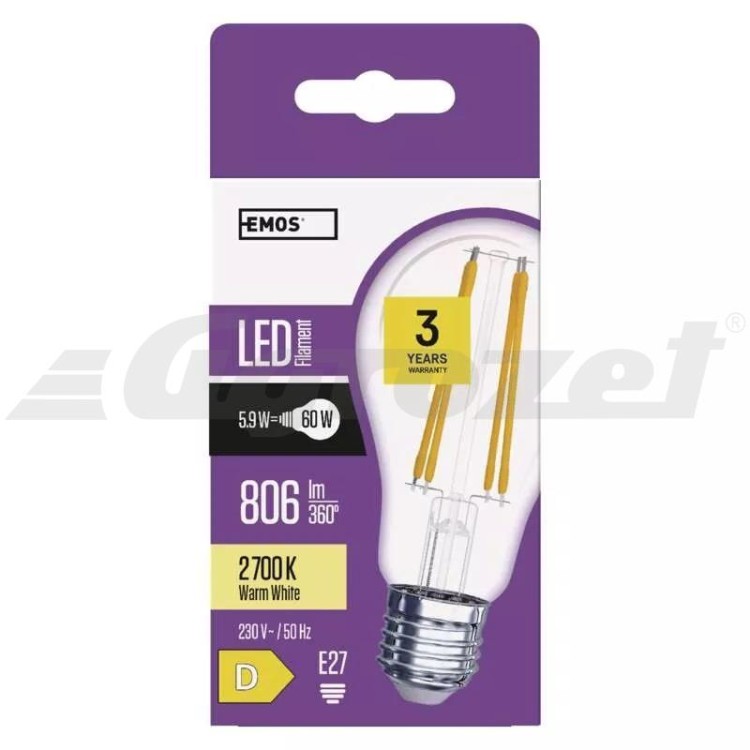 Emos ZF5140 Žárovka Filament LED A60 5,9W E27 teplá bílá