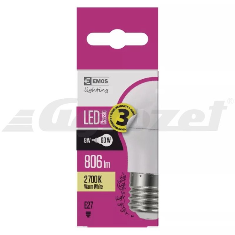 Emos ZQ1130 Žárovka Classic LED Mini Globe 8W E27 teplá bílá