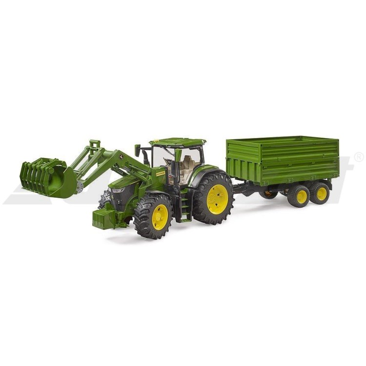 Traktor John Deere  7R 350 s čelním nakladačem a přívěsem Bruder 03155