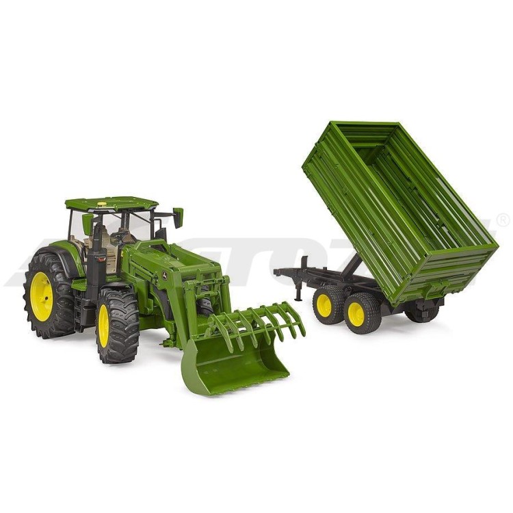 Traktor John Deere  7R 350 s čelním nakladačem a přívěsem Bruder 03155