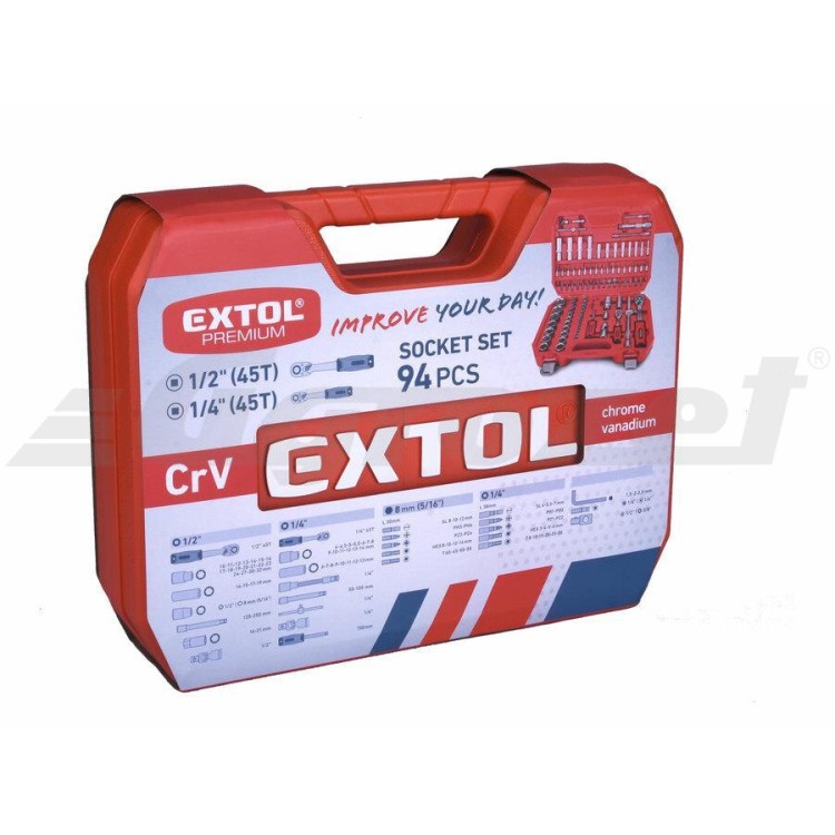 EXTOL 8818337 Hlavice nástrčné, sada 94ks, 1/4", 1/2", CrV/S2