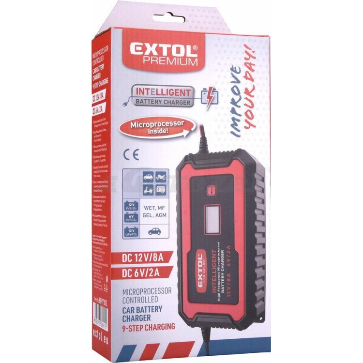 EXTOL 8897303 Autonabíječka 9stupňová, řízená mikroprocesorem, 12V/6V, 8A