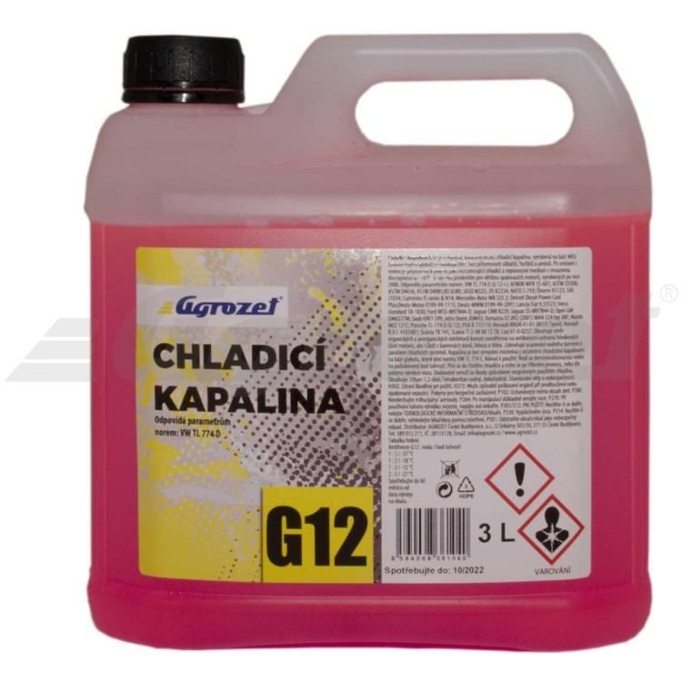 Kapalina chladící G12+  AGROZET Antifreeze  3 L