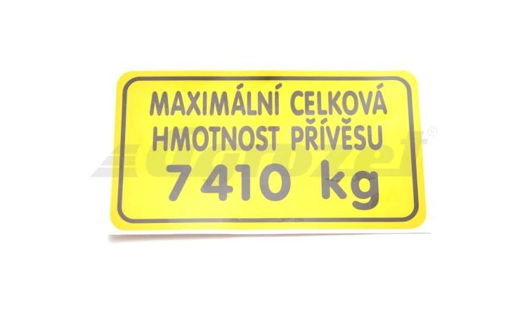 Štítek - hmotnost přívěsu 7410 kg 78802078