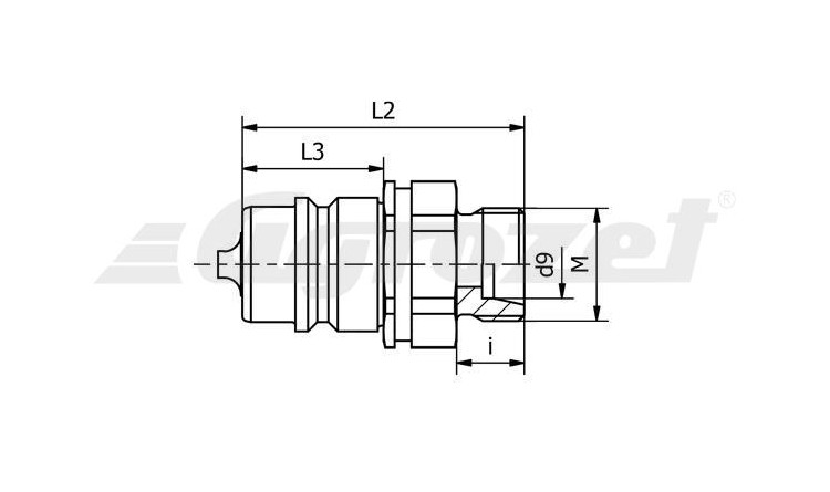 Rychlospojka zástrčka (prodloužené provedení) ISO 12,5, M22 na hadici (v.k.24