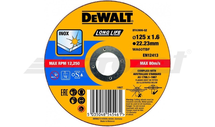 DEWALT DT43906 Řezný kotouč na nerezovou ocel 125X1,6X22,2