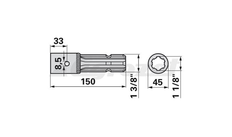 Redukce 1 1/8" Z=6 - 1 3/8" Z=6