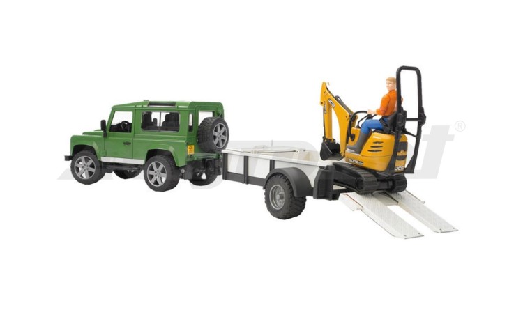 Land Rover s přepravníkem a mikrobagrem JCB Bruder 02593