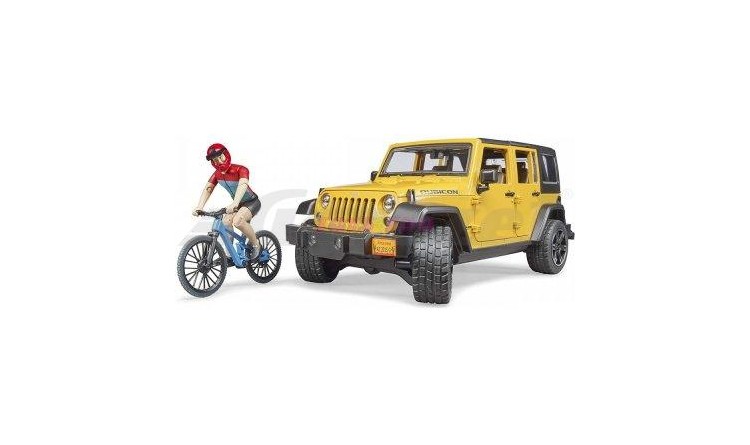 Jeep Wrangler Rubicon s kolem a cyklistou Bruder 02543