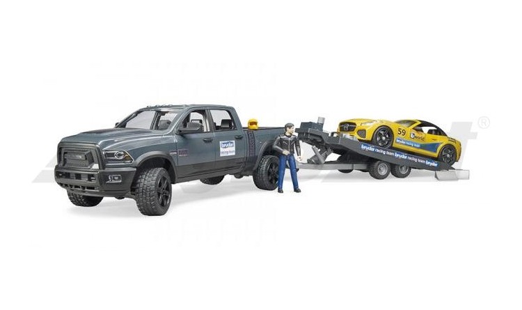 Auto terénní Ram Power Wagon s přívěsem, závodním autem a figurkou Bruder 02504