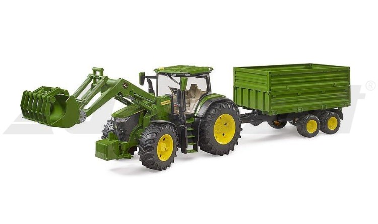 Traktor John Deere  7R 350 s čelním nakladačem a přívěsem Bruder 03155