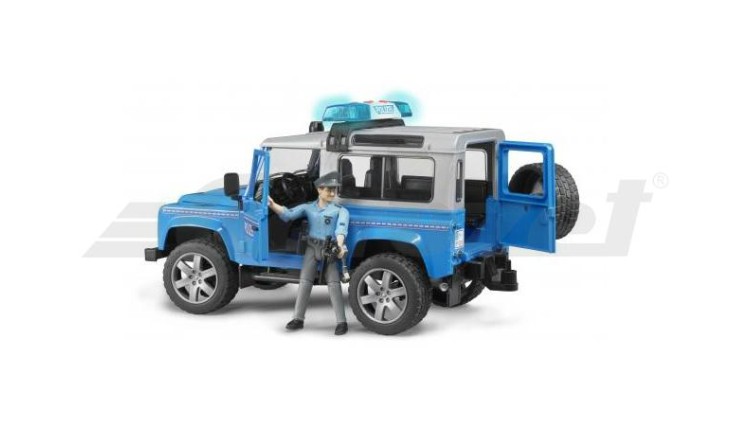 Policejní Land Rover Defender + policista a maják Bruder 02597